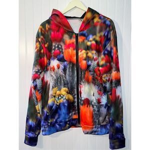 Monkstars Bright Floral All Over Print Full Zip Hoodie Size M NWOT